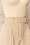 Kunga Beige High-Waisted Shorts w/ Pockets | La petite garçonne side close-up