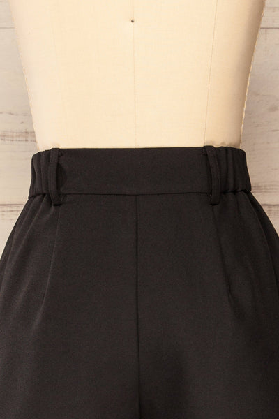 Kunga Black High-Waisted Shorts w/ Pockets | La petite garçonne back close-up