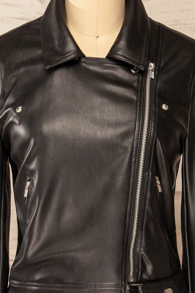 Kyoto Black Cropped Faux Leather Jacket | La petite garçonne  close-up
