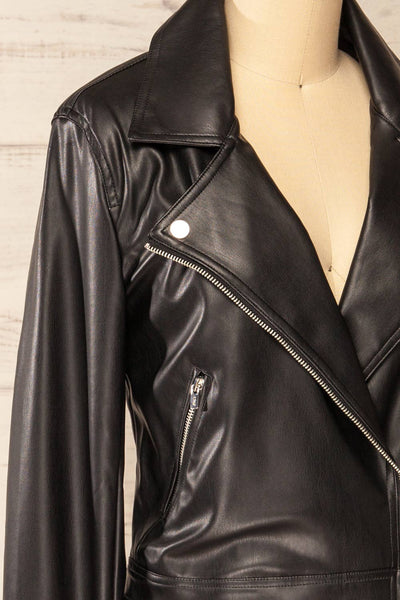 Kyoto Black Cropped Faux Leather Jacket | La petite garçonne  side close-up