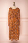 Kyrylo Ochre Floral Midi Dress w/ Long Sleeves | Boutique 1861 front view