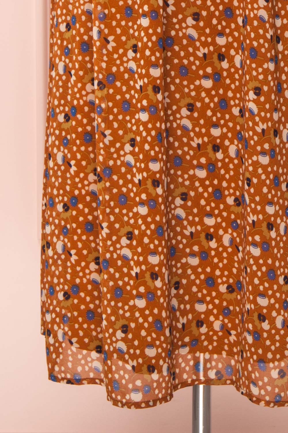 Kyrylo Ochre Floral Midi Dress w/ Long Sleeves | Boutique 1861 bottom close-up