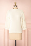 Lachesis White 3/4 Sleeve Top with Pearls | Boutique 1861 front view