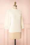 Lachesis White 3/4 Sleeve Top with Pearls | Boutique 1861 side view