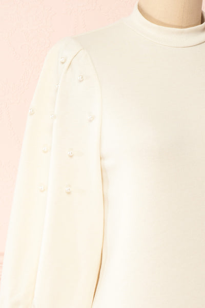 Lachesis White 3/4 Sleeve Top with Pearls | Boutique 1861 side close-up