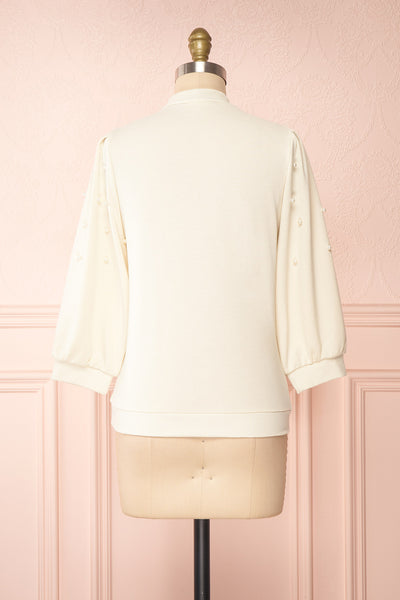 Lachesis White 3/4 Sleeve Top with Pearls | Boutique 1861 back view