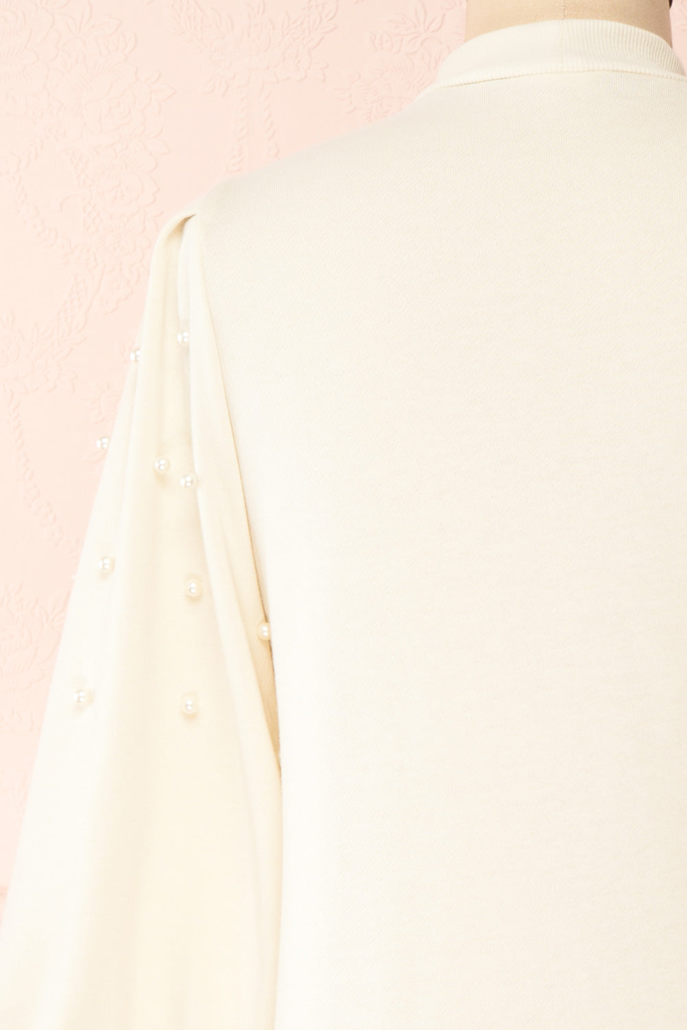 Lachesis White 3/4 Sleeve Top with Pearls | Boutique 1861 back close-up