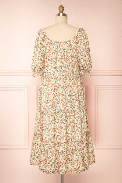 Laksha Short Sleeve Floral Midi Dress with Ruffles | Boutique 1861 back view