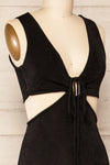 Lalali Black Shimmery Jumpsuit w/ Deep V-Neckline| La Petite Garçonne side close-up