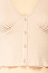 Lamegos Ribbed Cropped Top w/ Frills | La petite garçonne buttons close-up