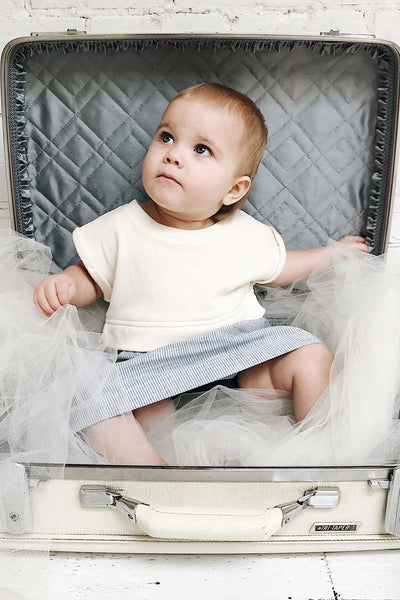 Lapela Mini White & Blue Kids Baby Doll Dress | La Petite Garçonne