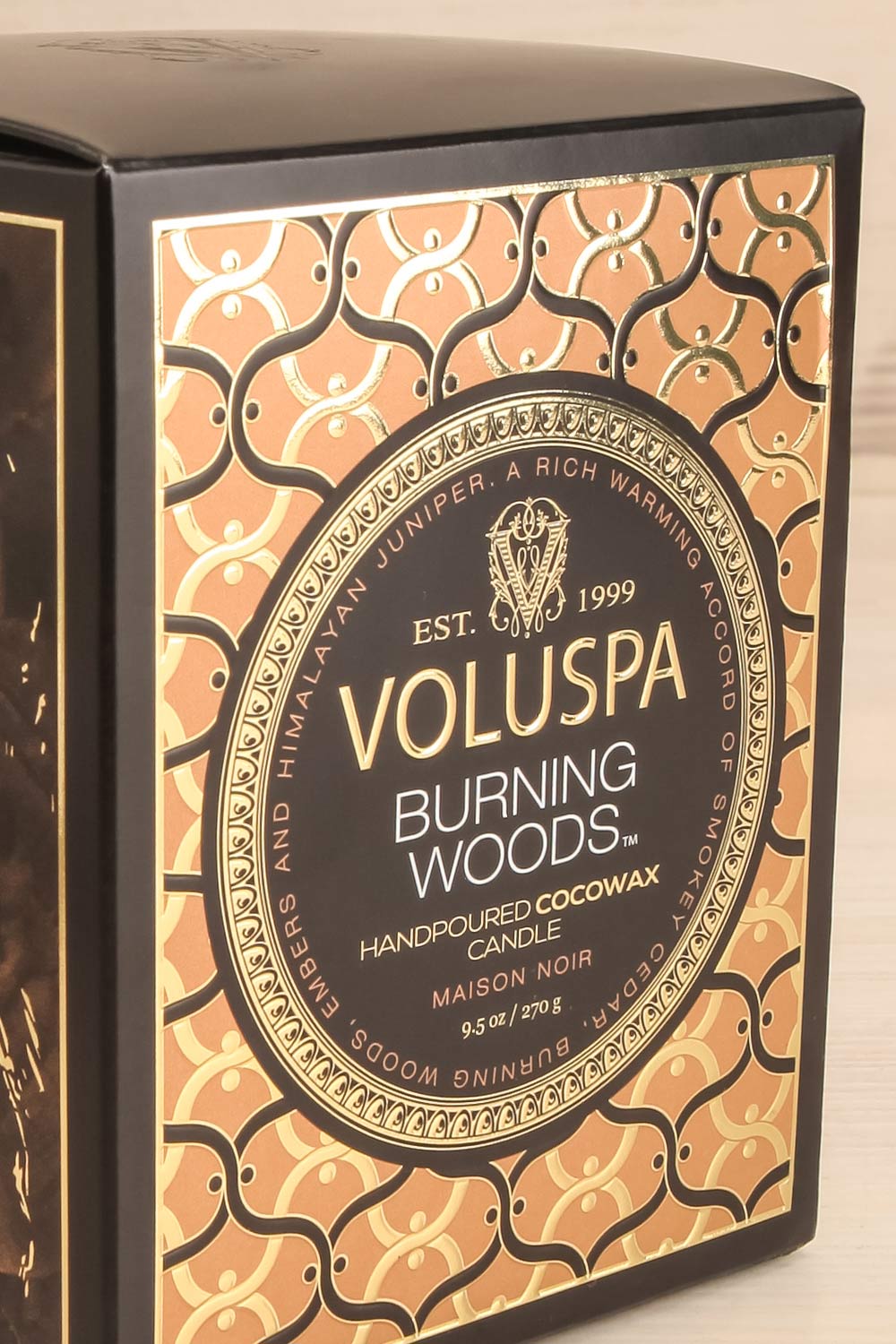 Large Classic Candle Burning Woods | Voluspa | La petite garçonne box close-up