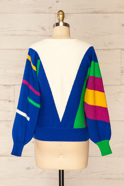 Larot Colourful Knit Sweater w/ V-Neck | La petite garçonne back view