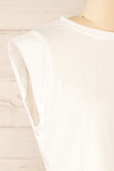 Larryk White Sleeveless Cropped Top | La Petite Garçonne side close-up