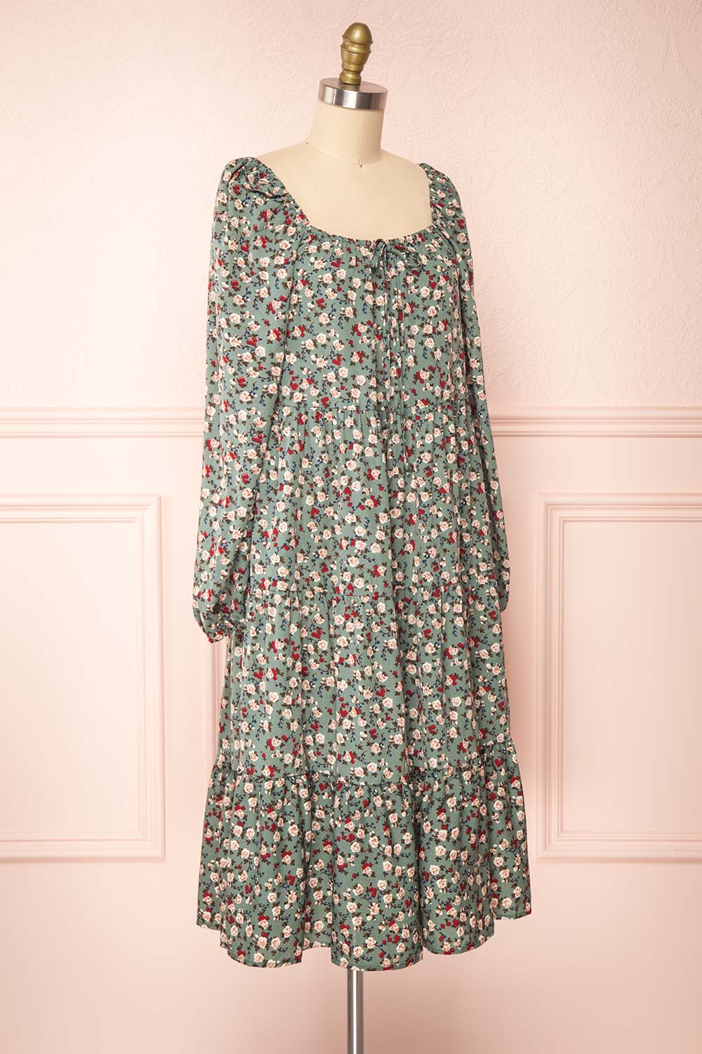 Lasair Green Floral Layered Midi Dress | La petite garçonne side view 