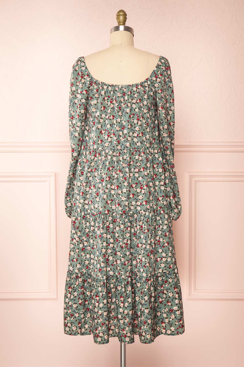 Lasair Green Floral Layered Midi Dress | La petite garçonne back view 