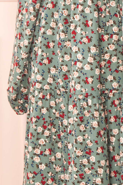 Lasair Green Floral Layered Midi Dress | La petite garçonne sleeve
