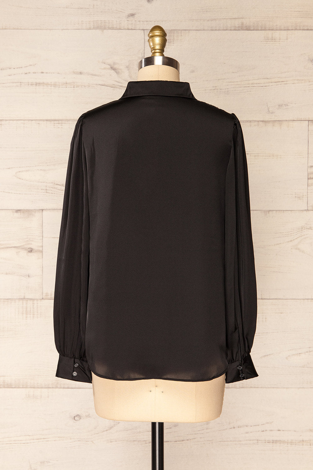 Lasatine Black Satin Shirt w/ Puff Sleeves | La petite garçonne back view