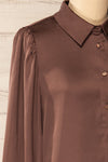 Lasatine Brown Satin Shirt w/ Puff Sleeves | La petite garçonne side close-up