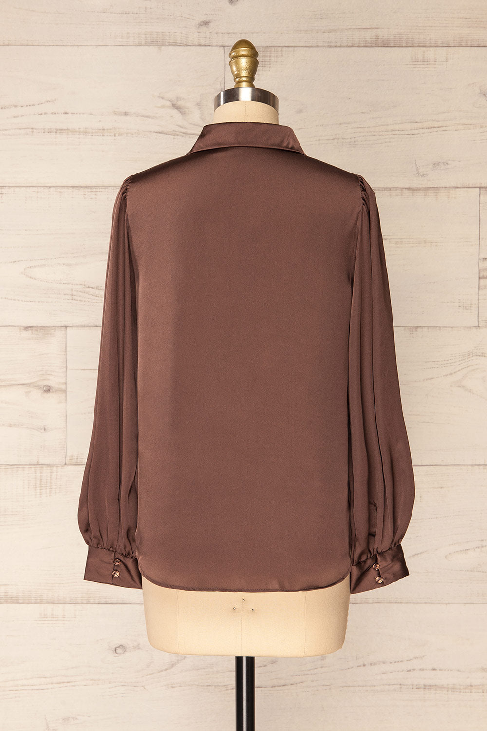 Lasatine Brown Satin Shirt w/ Puff Sleeves | La petite  garçonne back view