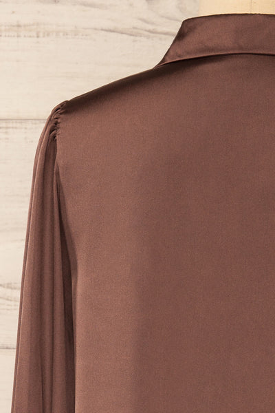 Lasatine Brown Satin Shirt w/ Puff Sleeves | La petite garçonne back close-up