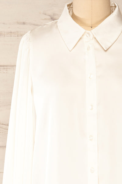 Lasatine Ivory Puffy Sleeve Shirt | La petite garçonne front close-up