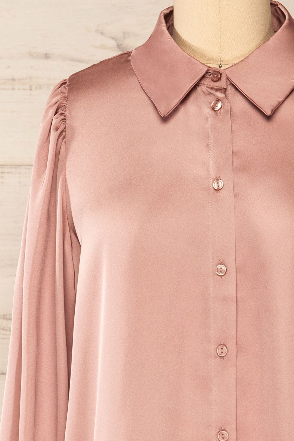 Lasatine Mauve Puffy Sleeve Shirt | La petite garçonne front close-up