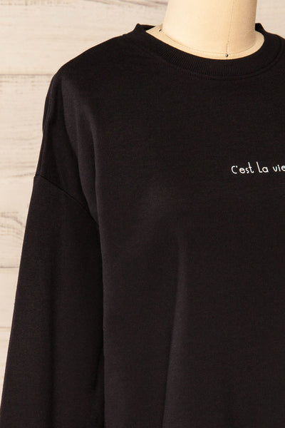 Lask Black Long Sleeves Printed Sweatshirt | La petite garçonne side close-up