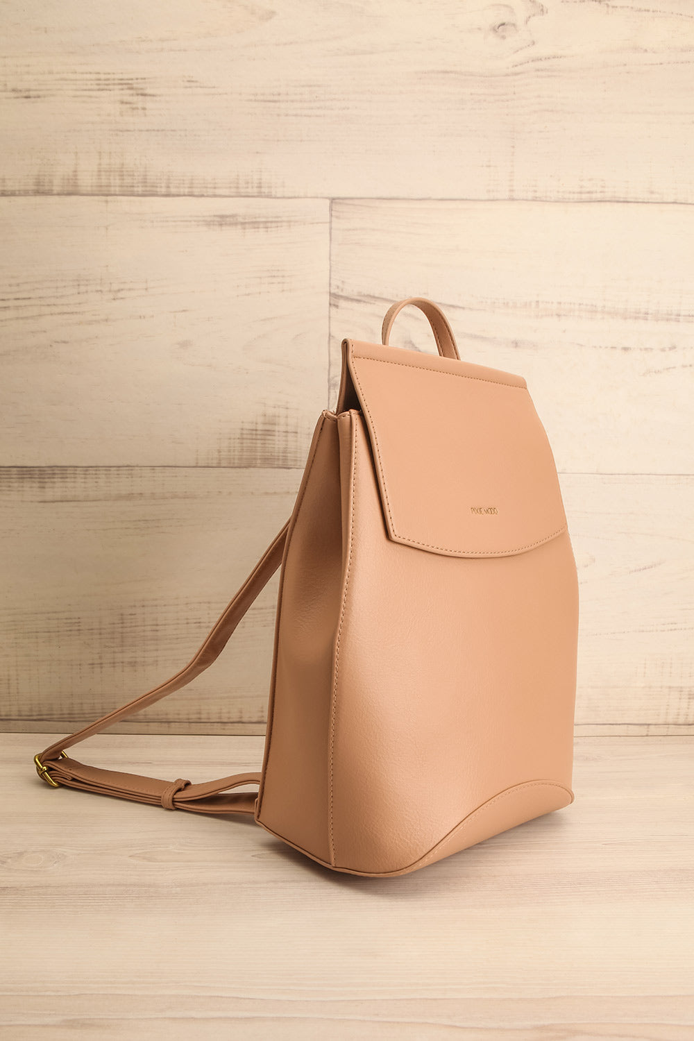 Laucala Beige Faux-Leather Backpack | La petite garçonne side view