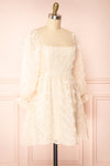 Laudat Short Beige Plumetis Dress w/ Puffy Sleeves | Boutique 1861 side view