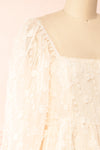 Laudat Short Beige Plumetis Dress w/ Puffy Sleeves | Boutique 1861 side close-up