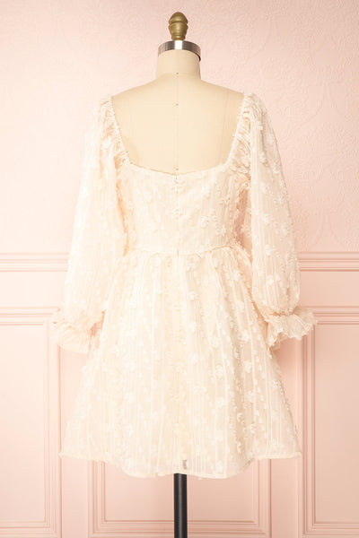 Laudat Short Beige Plumetis Dress w/ Puffy Sleeves | Boutique 1861 back view