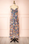 Laurence Blue Floral Midi Dress w/ Slit | Boutique 1861 front view