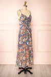 Laurence Blue Floral Midi Dress w/ Slit | Boutique 1861 side view