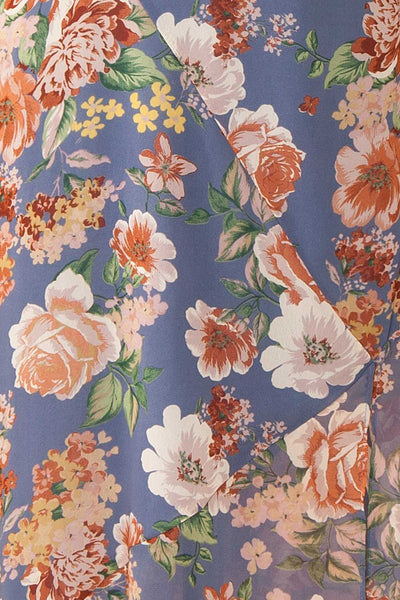 Laurence Blue Floral Midi Dress w/ Slit | Boutique 1861 fabric