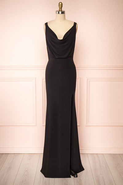 Laurie Black Cowl Neck Maxi Dress w/ Open Back | Boutique 1861 front view