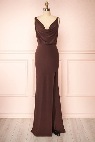 Laurie Brown Cowl Neck Maxi Dress w/ Open Back | Boutique 1861 front view