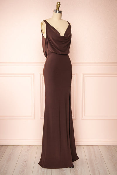 Laurie Brown Cowl Neck Maxi Dress w/ Open Back | Boutique 1861 side view