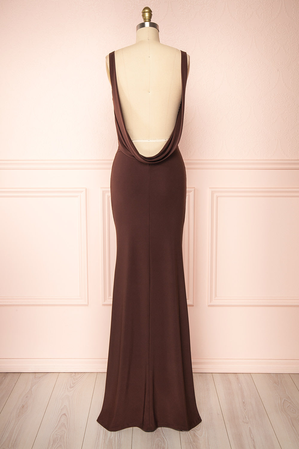 Laurie Brown Cowl Neck Maxi Dress w/ Open Back | Boutique 1861 back view