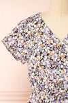 Laurye Blue Midi Floral Dress w/ Elastic Waist | Boutique 1861 front close-up