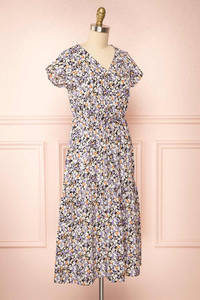 Laurye Blue Midi Floral Dress w/ Elastic Waist | Boutique 1861 side view