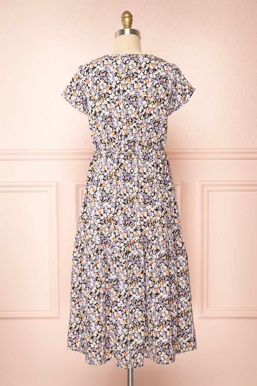 Laurye Blue Midi Floral Dress w/ Elastic Waist | Boutique 1861 back view