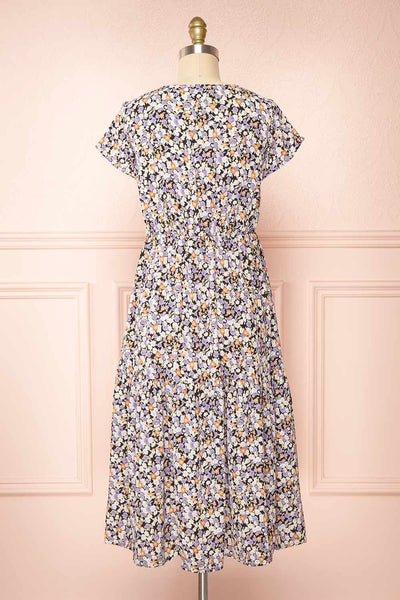 Laurye Blue Midi Floral Dress w/ Elastic Waist | Boutique 1861 back view