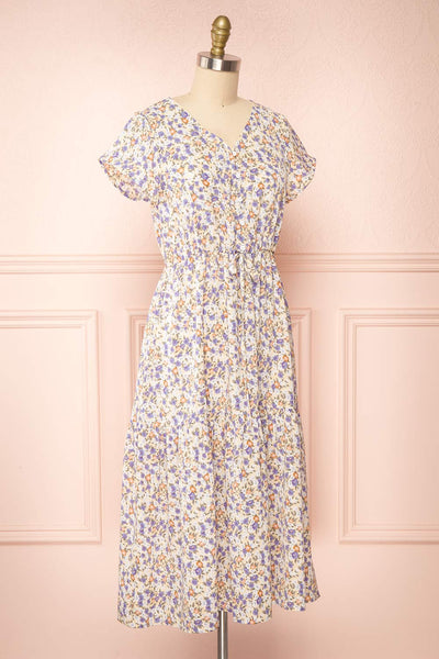 Laurye Yellow Midi Floral Dress w/ Elastic Waist | Boutique 1861  side view