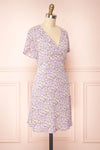 Lauryna Purple Floral Short Sleeve Wrap Dress | Boutique 1861 side view