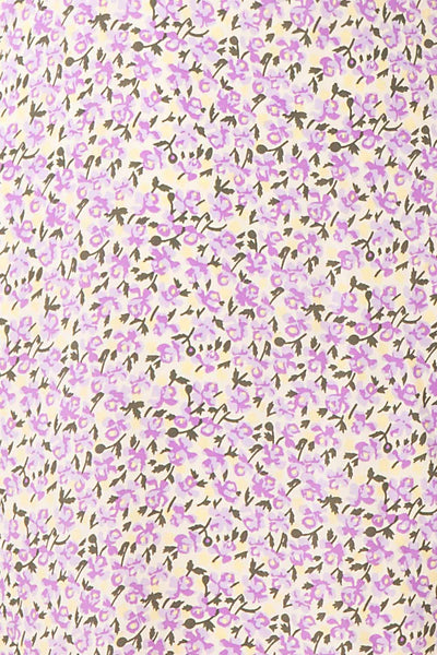 Lauryna Purple Floral Short Sleeve Wrap Dress | Boutique 1861 texture