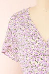 Lauryna Purple Floral Short Sleeve Wrap Dress | Boutique 1861 front close-up