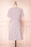 Lauryna Purple Floral Short Sleeve Wrap Dress | Boutique 1861 back view