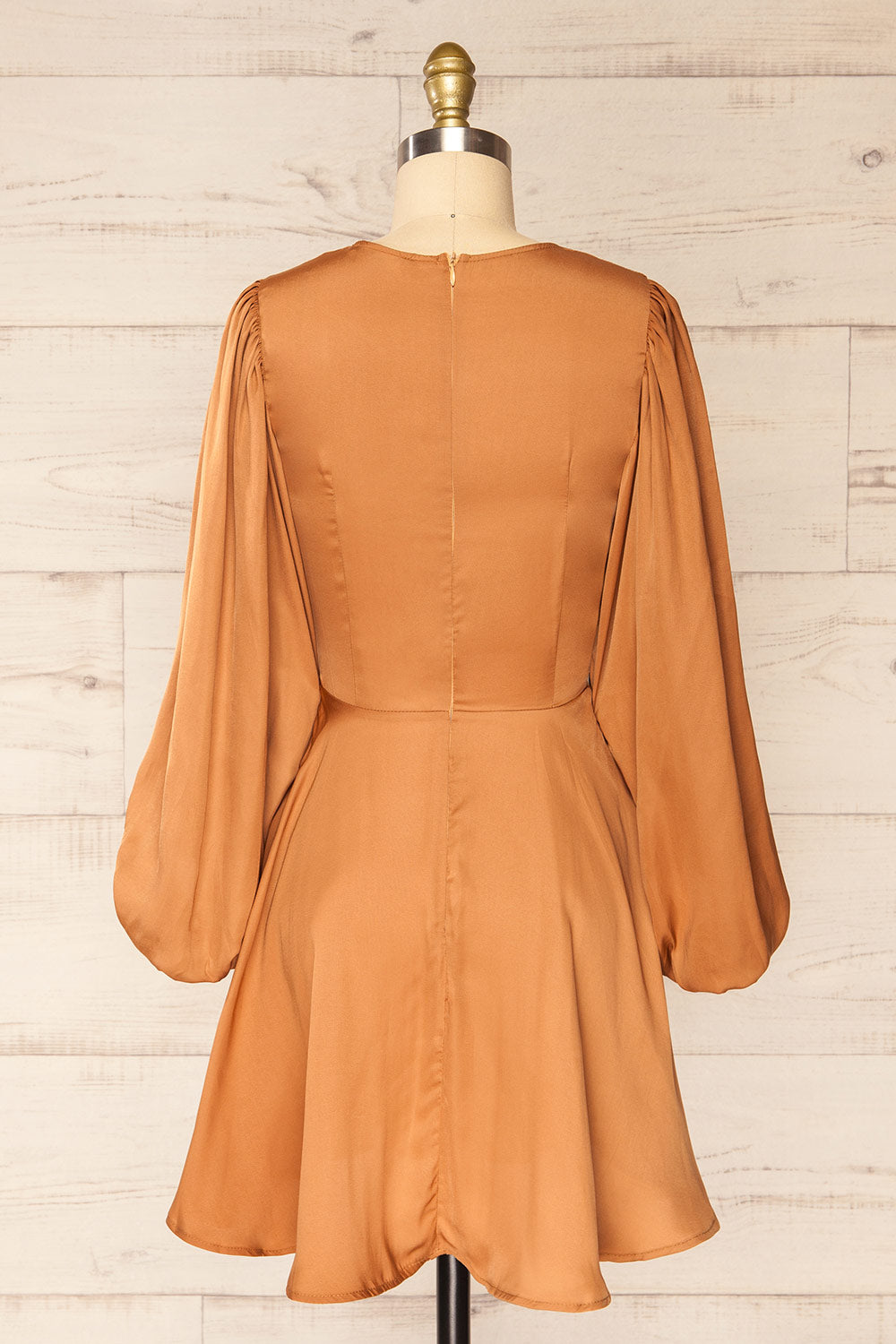 Lauvhe Caramel Tie-Front Short Satin Dress | La petite garçonne back view