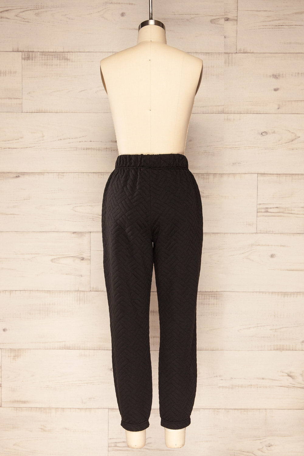 Lazy Black Textured Joggers w/ Elastic Waist | La petite garçonne  back view